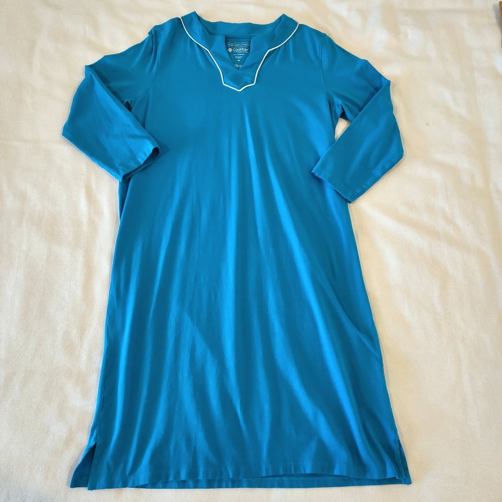 Coolibar Oceanview Tunic Dress 3/4 Sleeve Aqua Blue Size Medium Coastal UPF